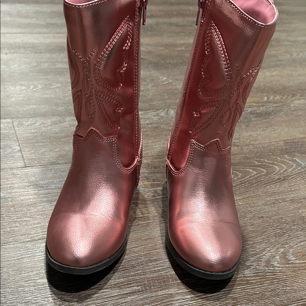 Pink Kids cowboy Boots with butterflies size 2 like new!